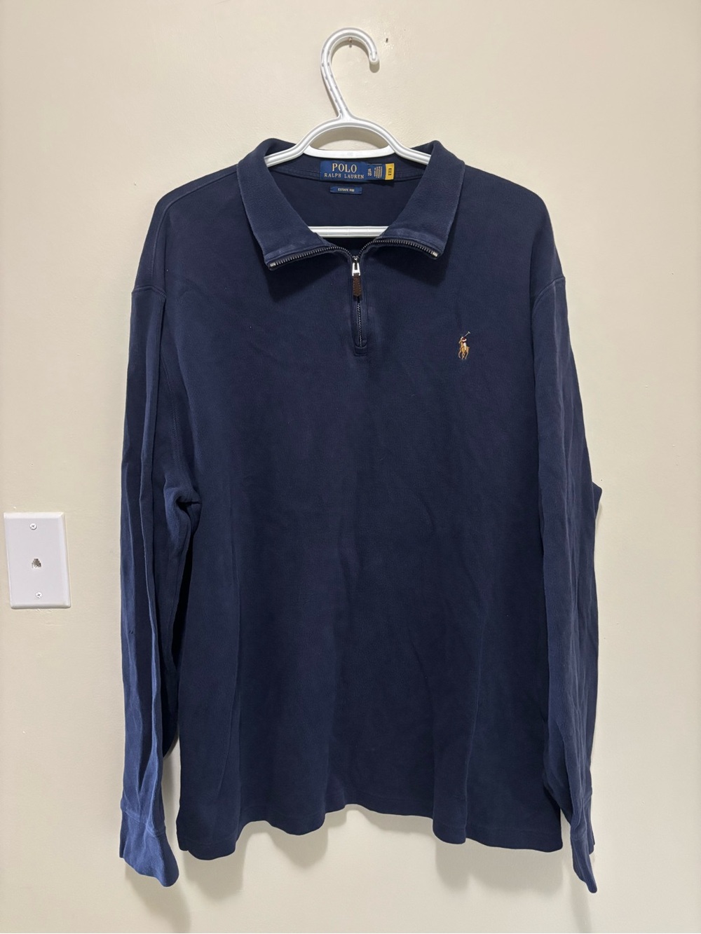 Polo Ralph Lauren Estate Rib Navy Blue Quarter Zip Pullover Sweater Size XL